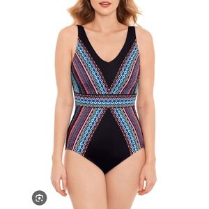 Embrace Your Curves by Miracle Brands Geometric‎ Print One Piece Swimsuit L